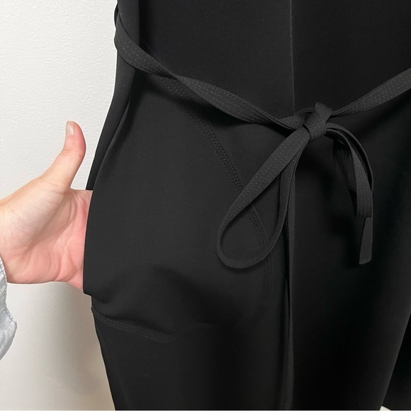 BABATON Aritzia Black V Neck Tie Waist Midi Dress With Dramatic Side Slits Sz M - Picture 6 of 9